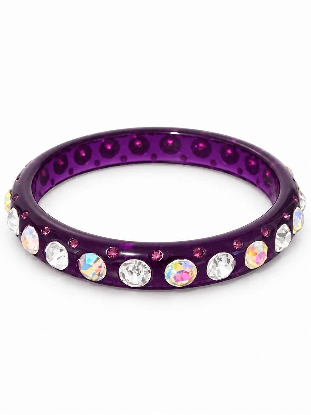 Purple acrylic and crystal bangle bracelet NIB